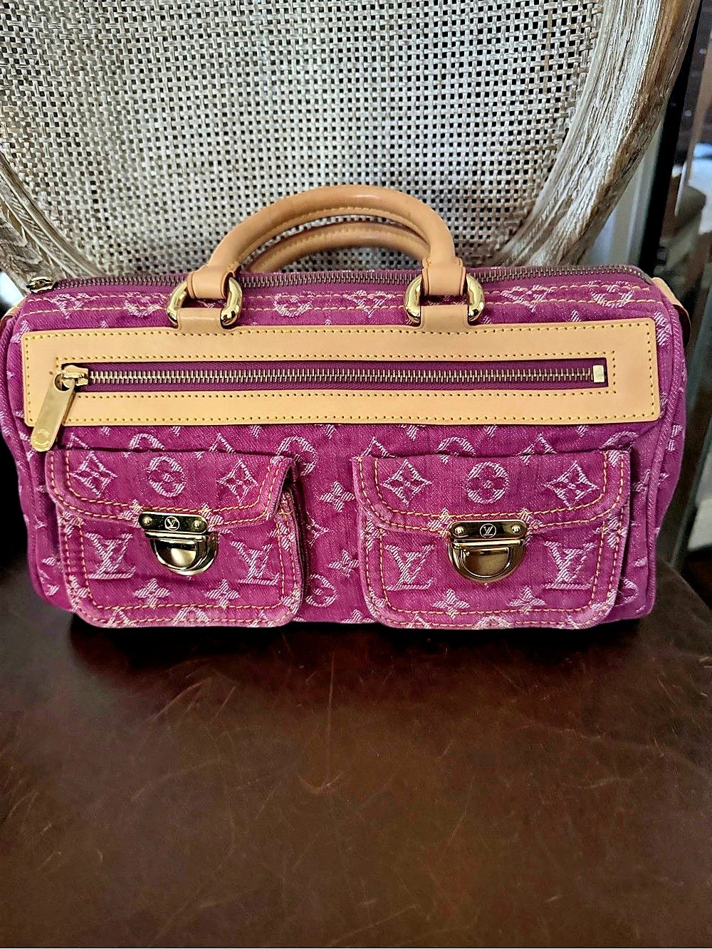 Louis Vuitton Pink Monogram Denim Neo Cabby MM Satchel 2006 Pristine EUC